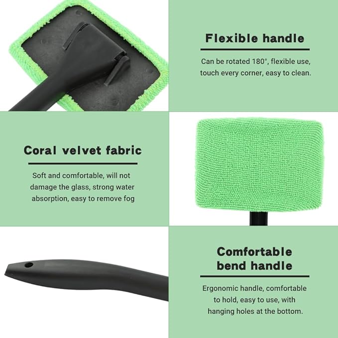 Windshield Cleaner Tool, Car Window Cleaner with Extendable Handle,5 Reusable Microfiber Pads,Windshield Cleaning Tool,Auto Glass Wiper for Car Detailing,Home Windows(Green)