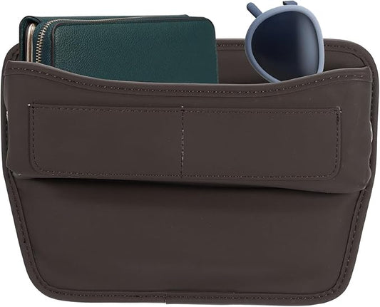 HARFINGTON Car Seat Gap Filler Organizer 11.3 x 8 x 2.2 Inch Leather Universal Car Organizer Storage Box Between Seat and Console for Phone Sunglasses Keys, Brown