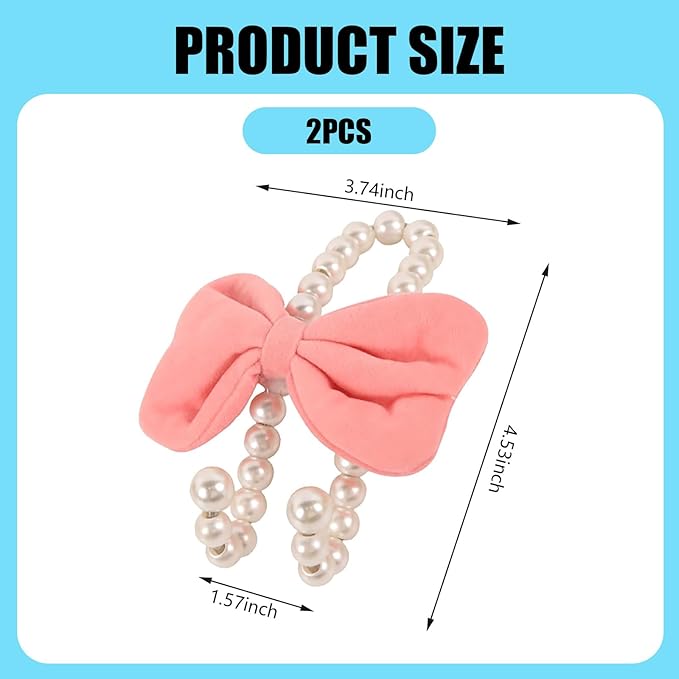 2 PCS Bow Pearl Car Headrest Hooks, Elegant & Cute Seatback Storage Organizers, Durable Alloy Accessories for Hanging Backpacks Umbrellas & Wallets for Girl Women's Vehicles (Pink)