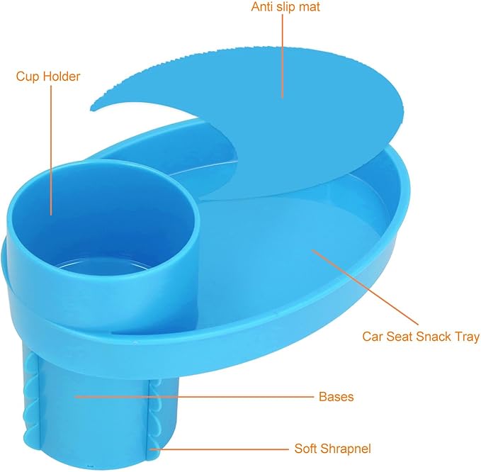 Asixxsix Car Seat Snack Tray, Travel Tray for Kids Car Seat, Stroller, Booster and Anywhere with Cup Holder, Cup Holder Tray for Snacks, Car Seat Tray for Kids Travel, Toddler Road Trip
