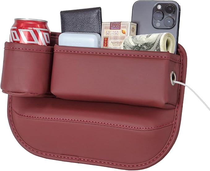 1 Pack Car Seat Gap Filler Organizer, Car Seat Organizer, Seat Gap Storage Box with Cup Holders for Drink, Car Leather Cup Holder Gap Bag Front Seat for Phone, Sunglasses,Keys(Left Side)