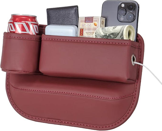 1 Pack Car Seat Gap Filler Organizer, Car Seat Organizer, Seat Gap Storage Box with Cup Holders for Drink, Car Leather Cup Holder Gap Bag Front Seat for Phone, Sunglasses,Keys(Left Side)