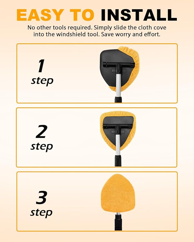5 Pack Microfiber Pads for Windshield Cleaner Tool – Washable Windshield Cleaner Replacement Pads with Elastic Edge, Replacement Heads Cover for Car, RV & Home Window Cleaning (Orange)