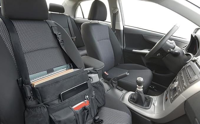 HONJIN Car Front Seat Organizer: Large Capacity Truck Vehicle Passenger Seat Organization and Storage Car Mobile Office Cab Commander Work Van Organizer Law Enforcement Police Patrol Bag - Black