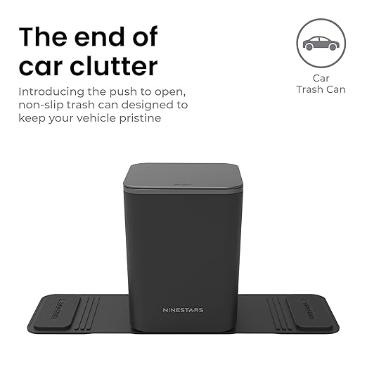 Ninestars Mini Car Trash Can with Press Lid, 3L / 0.79 Gallon Small Garbage Bin, Foldable Leak-Resistant Design with Weighted Non-Slip Base for Car Floor & Center Console (Black)