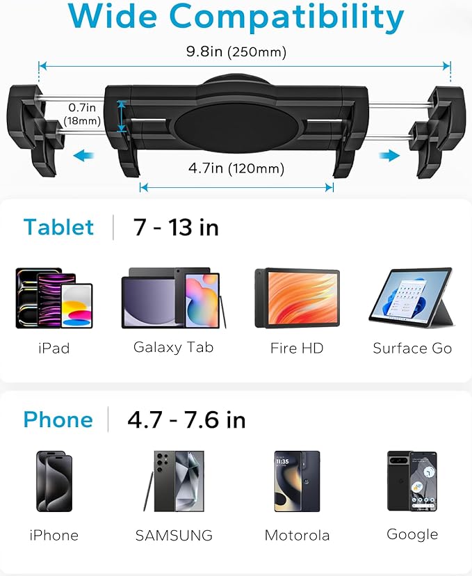 GDZN Suction Cup Windshield Tablet Holder for Car, Anti-Shake Dashboard Windshield Tablet Mount for Truck/Pickup/SUV, Car Mount with 1/4'' Screw for 4.7-13" iPad Pro, Galaxy Tab, iPhone, Gopro, Camera