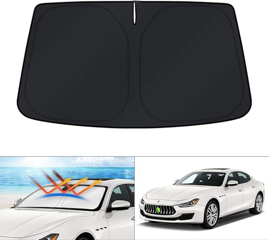 KUST Windshield Sun Shade for 2014-2024 Maserati Ghibli Accessories Custom Fit Sunshade Foldable Window Sun Visor Protector Blocks UV Rays Keep Your Car Cooler