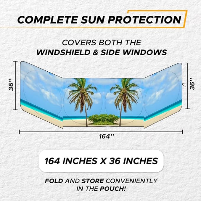EcoNour Semi-Truck Printed Sun Shade for Windshield and Side Windows | 2 Tropical Tree 240T Sunshade to Block UV/Sun Heat Rays | Best for Semi, Commercial & Big Rig Trucks