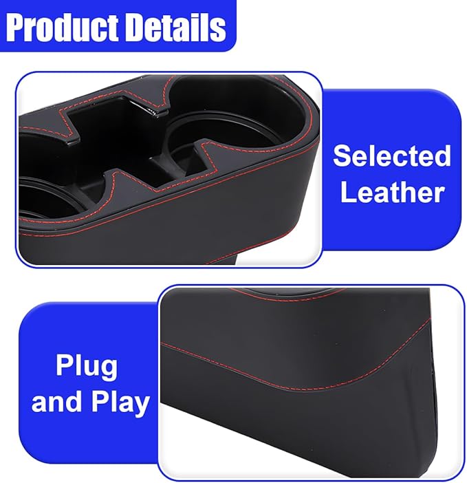 YoRise Car Cup Holder, PU Leather Automotive Cup Drink Holder, Car Seat Gap Filler Storage Box, Multifunctional Front Seat Organizer, Cell Mobile Phone Holder, Coin Bucket (Black)