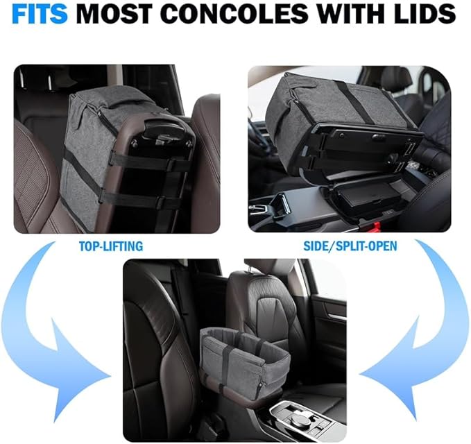 Small Dog & Cat Car Seat, Detachable Seat, Console Fit, Adjustable Straps, Storage Pocket & Clip-On Leash - Ideal for Pets Under 15 lbs