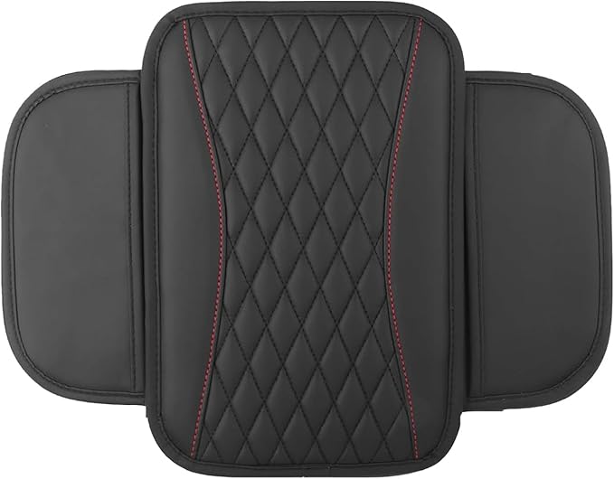 Leather Car Center Console Cover with Side Pockets, Upgraded Arm Rest Cover for Car Seat Organizer, Middle Console Cover Stylish Car Decoration, Universal for Most Vehicles (Black)