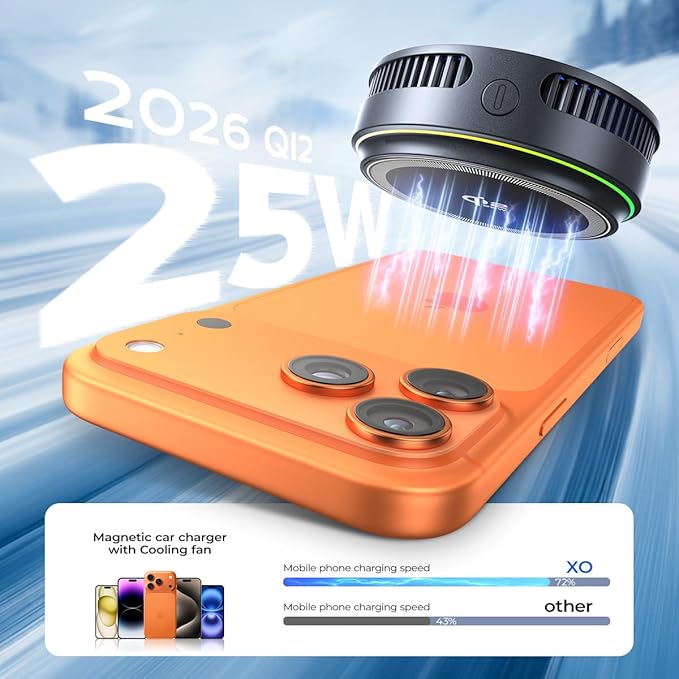 Qi2.2 Wireless Charger【25W Fast Charging+Instant Cooling】,Magnetic Charger Pad with Cooling Fan,LED Light Phone Holder Fast Charging Compatible with iphone17/16/15/14/13/12 Series