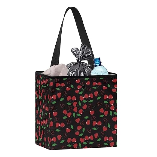 Cherries Car Trash Can Hanging Trash Bin Leak-Proof Collapsible Car Garbage Bag, Car Accessories 2 Gal Large Capacity Multipurpose Storage Container