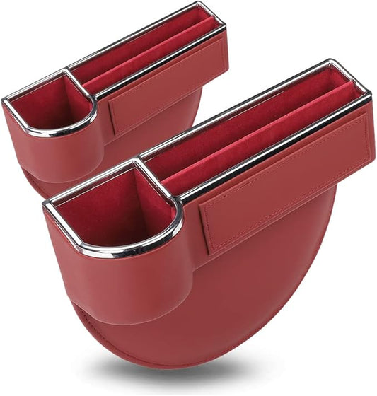 SANRILY 2 Pack Car Seat Gap Filler Organizer with Cup Holder Universal Fashion PU Leather Multifunctional Car Center Console Organizer with USB Hole Red