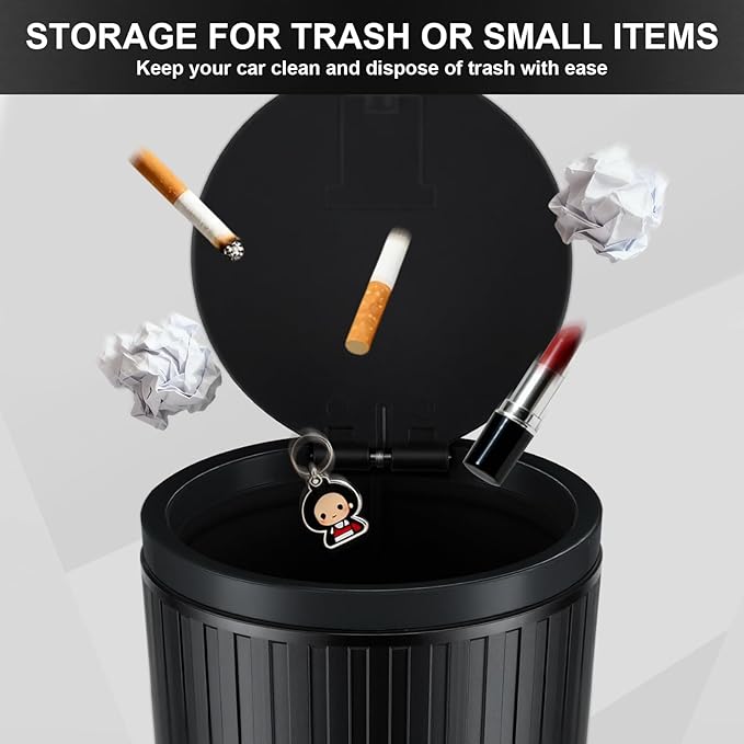 SINGARO Car Trash Can with Lid, Leakproof Mini Garbage Bin for Car Cup Holder, Small Trash Can for Vehicle, Home & Office - Includes 30 Bags, Easy Clean (Black)
