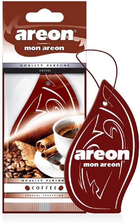 AREON MON MA25 Hanging Best Car Air Freshener Coffee Scent, Paper Hanging Ornaments, Long Lasting Scent for Car or Home 12 Pack