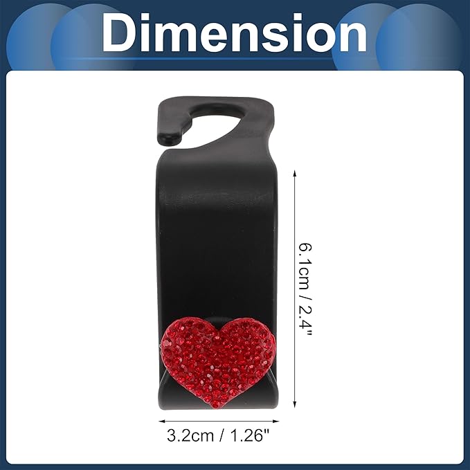 Car Seat Headrest Hook Interior Accessories for Most Car, SUV, Truck Car Seat Back Organizer Hooks Plastic Rhinestone Sturdy Red 2.4"x1.26"