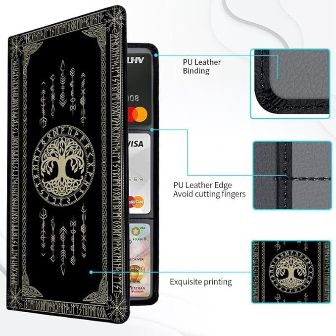 Car Registration and Insurance Card Holder, Vehicle License Documents Glove Box Compartment Organizer Wallet, ID Card Holder for Car Essentials Automobile, Norse Mythology Viking