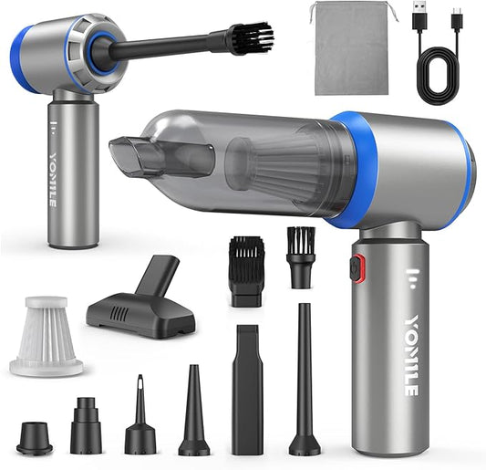 Yomile Mini Vacuum Cleaner, 2 in 1 27000PA Brushless Car Vacuum Air Duster 9000mAh Battery Air Blower Wireless Handheld Vacuum for Car,Office and Home