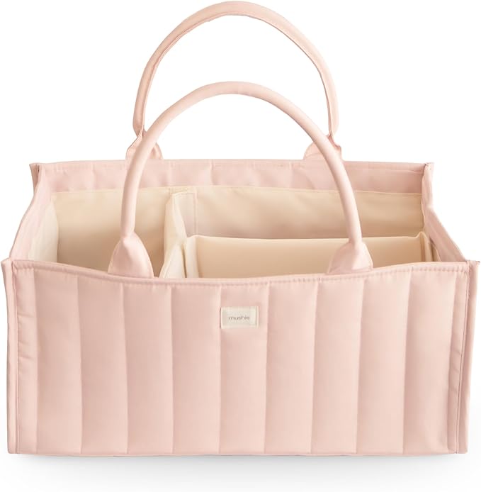 mushie Baby Diaper Caddy | Newborn Essentials Organizer for Diaper Changing Station (Blush)