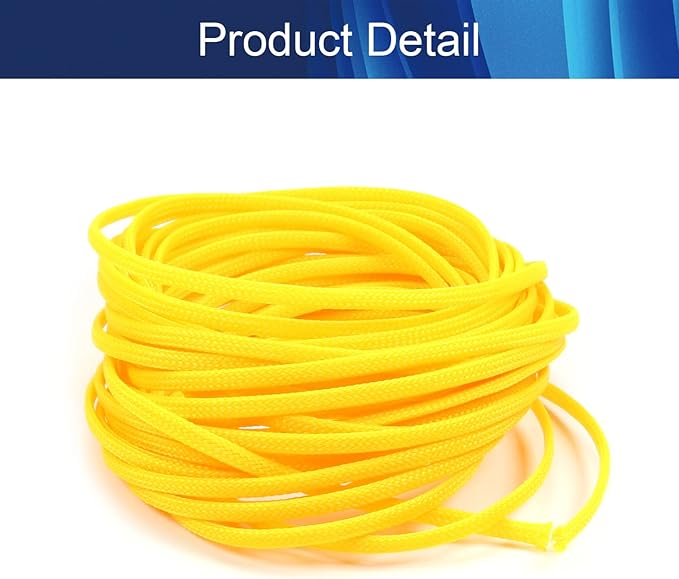 Aicosineg 32.81ft PET Flexible Braided Cable Sleeve 0.16inch Width Wire Loom Sleeving and Organizer Flexible Wire Mesh Sleeve Wrap Protector for TV Audio PC Cords from Pets Chewing Yellow