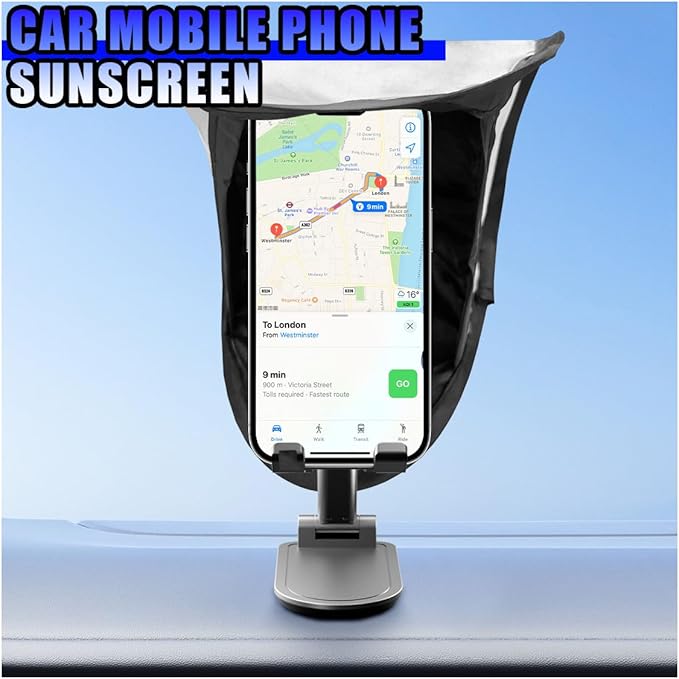 Car Smartphone Sunshade, Foldable Anti-Glare Cell Phone Sun Protection Umbrella, Universal High Elasticity Skeleton Auto Smartphone Heat-Insulating Sun Cover Accessory for Most Cars (Silver)
