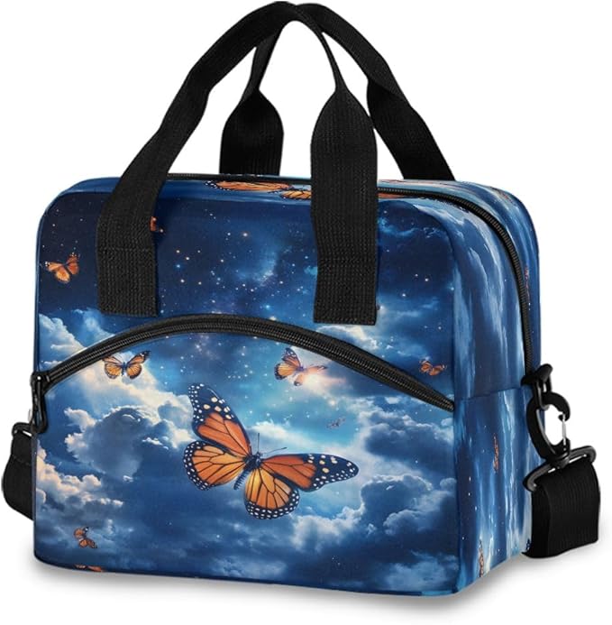 Lunch Bag for Kids Butterfly Sky Cooler Lunch Box Large Capacity Lunch Organizer for Boys Girls