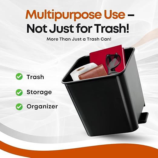 Car Trash Can Waterproof Vehicle Garbage Bin, Leakproof Anti Slip Floor Mat Clip Trash Bag Holder for Car, Truck, SUV, Van Portable Auto Trash Container with Stability Clips (Black with Cover, Small)