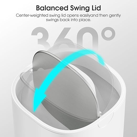 CEROELDA Mini Desk Trash Can with Swing-Top Lid, 0.4 Gallon Small Round Wastebasket, Black, for Office, Home, Car (White)