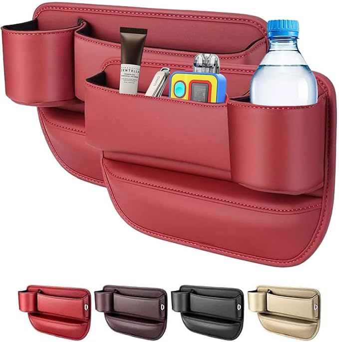 2 Packs Car Seat Gap Filler Organizer for Mercedes-Benz GLB 2020-2025, Leather Seat Storage Box Cup Holder, Phone, Keys, Sunglasses, Cards, Small Items, Car Accessories, Red