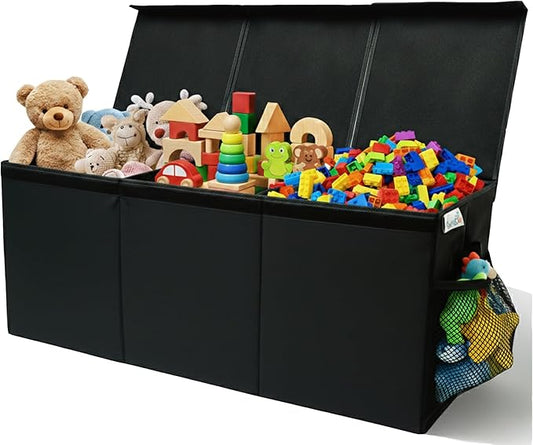 Extra Large Toy Storage Organizer with Lid - Sturdy, Collapsible Toy Chest Storage Box Design - Toys Bin with Dividers for Kids, Nursery, Bedroom, Playroom 37"x16"x14"
