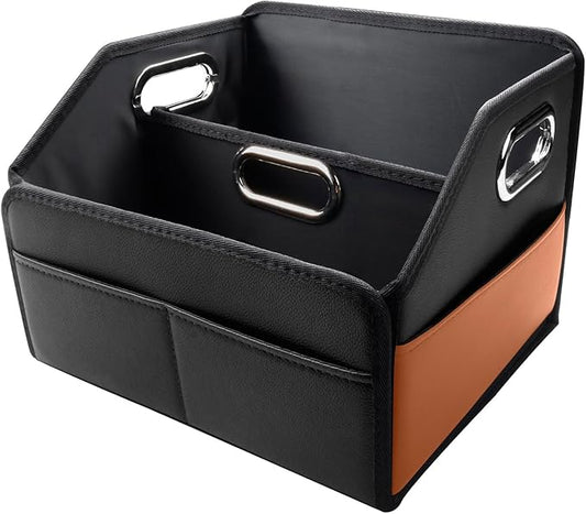 Noaman Car Organizer - 2025 Upgraded Leather Car Storage Organizer for Front Back Seat or Floor with 3 Metal Handles 6 Apartments, Multipurpose Car Organizers and Storage Black.