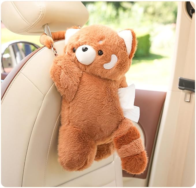 Cute Tissue Box Cover Plush Tissue Box Holder for Car, Home, Decorative Holder/Organizer for Bathroom Vanity Countertop, Nightstands, Office Desk-Raccoon