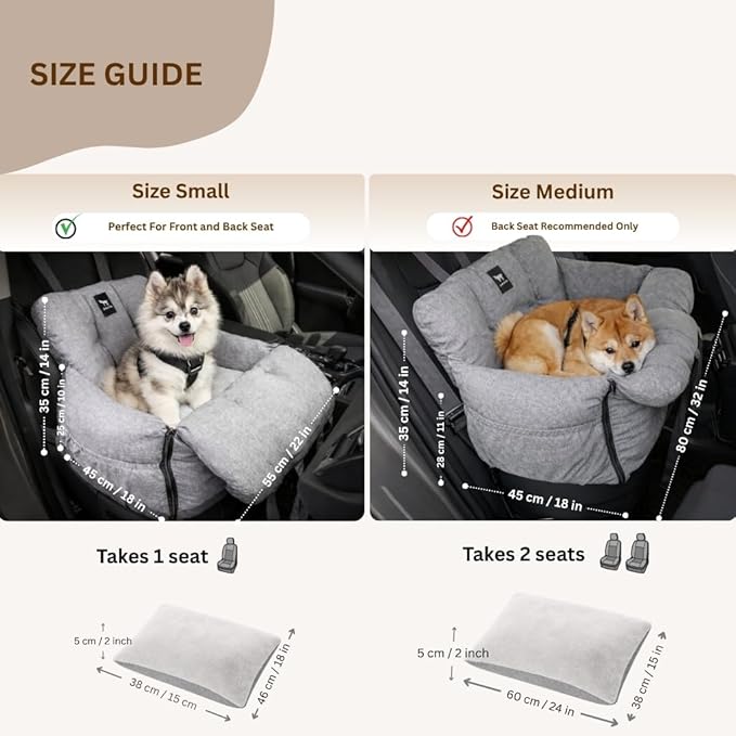 JACKO & CO - Premium Dog Car Seat v2 Booster Seat for Small & Medium Pets Under 40lbs - Machine Washable w Removable Covers, Water Resistant w Clip-On Leash for Back Seat Use (Black Medium (20-40lbs)