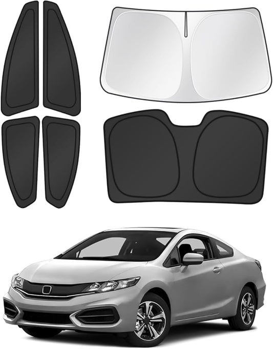 Canvcle Window Shades for 2012-2015 Honda Civic Accessories Windshield Sun Shade Side Rear Window Cover Sunshade Sun Visor Shield Privacy Protection for Camping Keep Vehicle Cool Black 6PCS