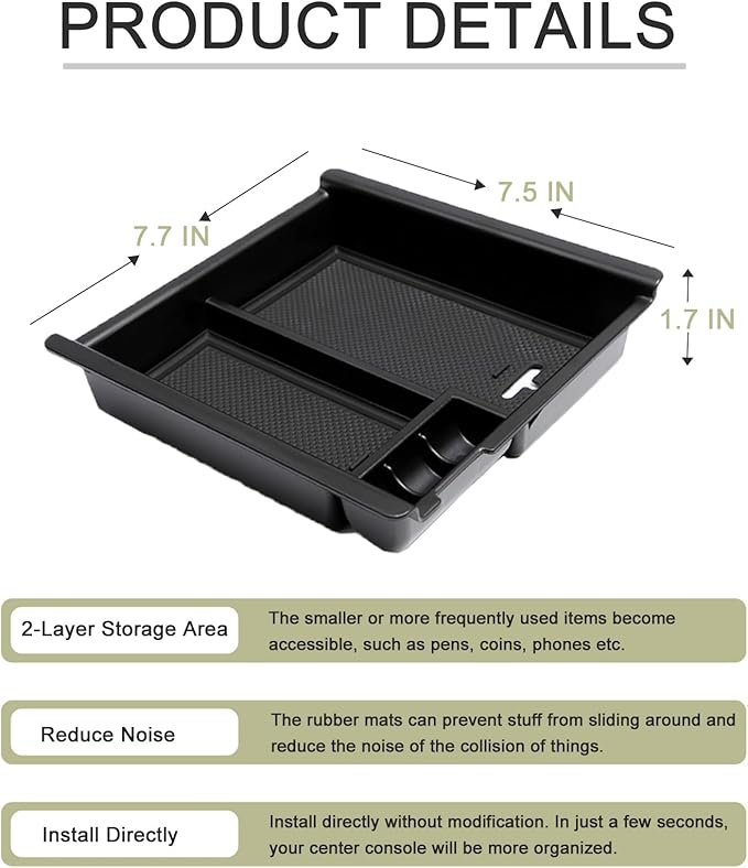 JDMCAR Center Console Organizer Tray Compatible with Toyota Tacoma Accessories 2016-2022 2023, Armrest Insert Container ABS Material Secondary Storage Box