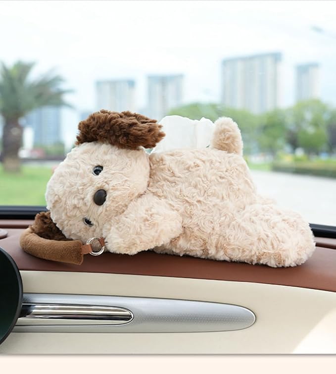 Tissue Box Cover Plush Tissue Box Holder for Car, Home, Decorative Holder/Organizer for Bathroom Vanity Countertop, Nightstands, Office Desk-Puppy