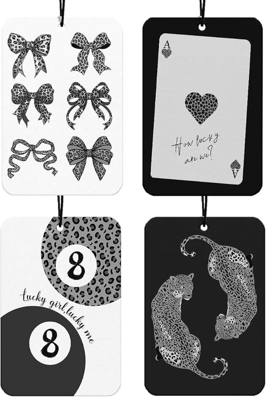 Retro Black Leopard Bows Car Air Freshener 4Pcs, Cheetah Print Car Accessories Interior, Lucky Girls Cheetah Girly Mirror Decor Hanging, Coquette Bows Black Air Freshener for Women Cars (Vanilla)