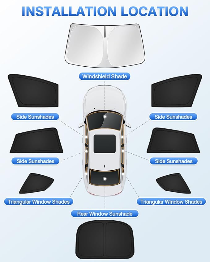 Canvcle Sunshades for Tesla Model S 2012-2025 2026 (Not for Model S Plaid/Long Range) Windshield Sun Shade Side Rear Window Shade Cover Sun Visor Shield Privacy Protection Keep Vehicle Cool Black 8PCS