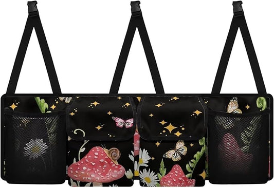 Butterfly Mushroom Car Backseat Trunk Organizer Daisy Stars Hanging Cargo Bag Multipurpose Trunk Storage Bag with 3 Adjustable Buckles