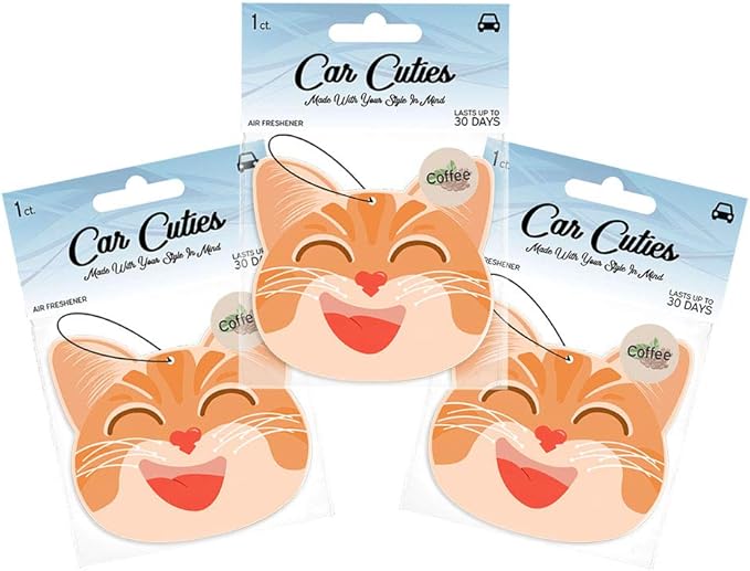Cute CAT CAR AIR FRESHENER - Cute Cat Design, Long-Lasting Scent, Portion of Proceeds Benefit Paws Chicago (Coffee - Pack of 3)