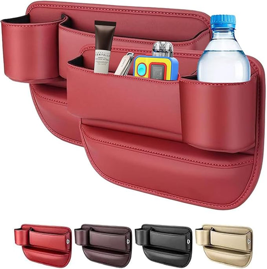 LINPING Car seat gap filler organizer,2024 Universal New Seat Gap Storage Box, Car Leather Cup Holder Gap Bag for Glasses Phones Keys and Cards (red, Passenger Side)