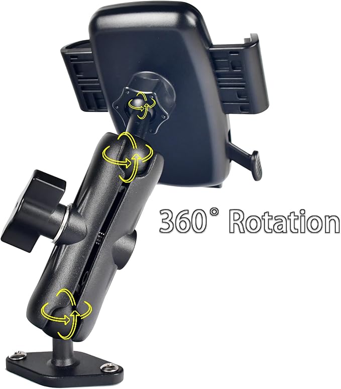 VAUBORTTI 1" Ball Phone Mount – Aluminum Alloy Arm & Base, Double Ball Joint, 360° Adjustable, Screw-Mounted Base, Fits RAM B Size System – Universal Holder for Car, Truck, Van, Desk, Wall, Dashboard