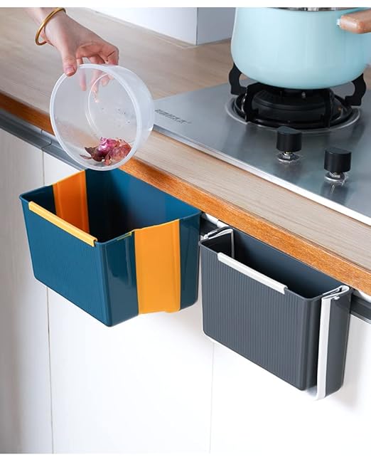 Hanging Kitchen Trash Can, Kitchen Trash Can Foldable, 3L Collapsible Hanging Small Garbage for Cabinet/Car/Bedroom/Bathroom(Blue)