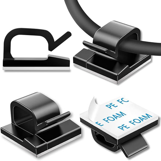 130 Pcs Cable Clips, Adhesive Cable Organizer Cord Holder Wire Clip Wire Management Self Adhesive Hooks Wire Holder for Office, Home(Black, 130PCS-Large)