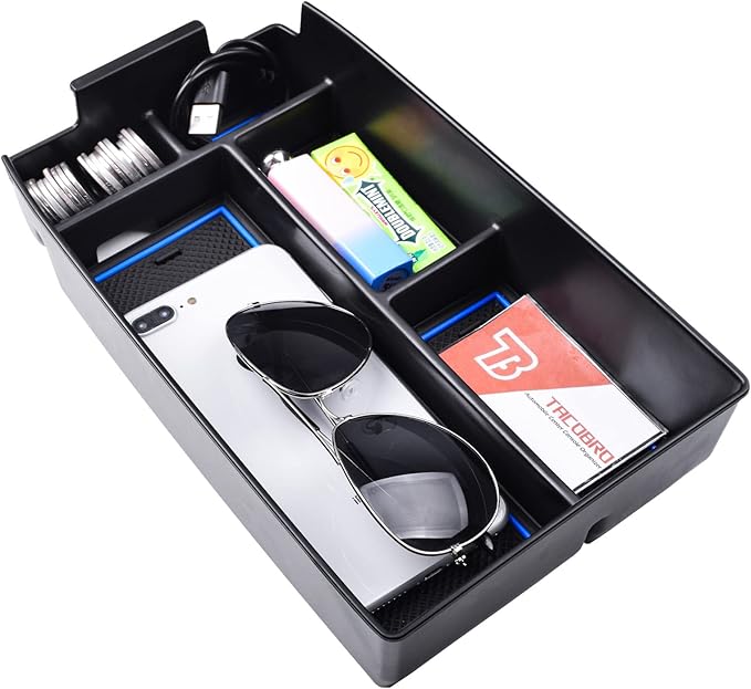 TACORBO Center Console Organizer Compatible with Ford Escape 2020-2025 2026 and 2021-2024 2025 2026 Bronco Sport Accessories, CX430 4-Door Insert Tray, Armrest Secondary Storage Box, Blue Trim