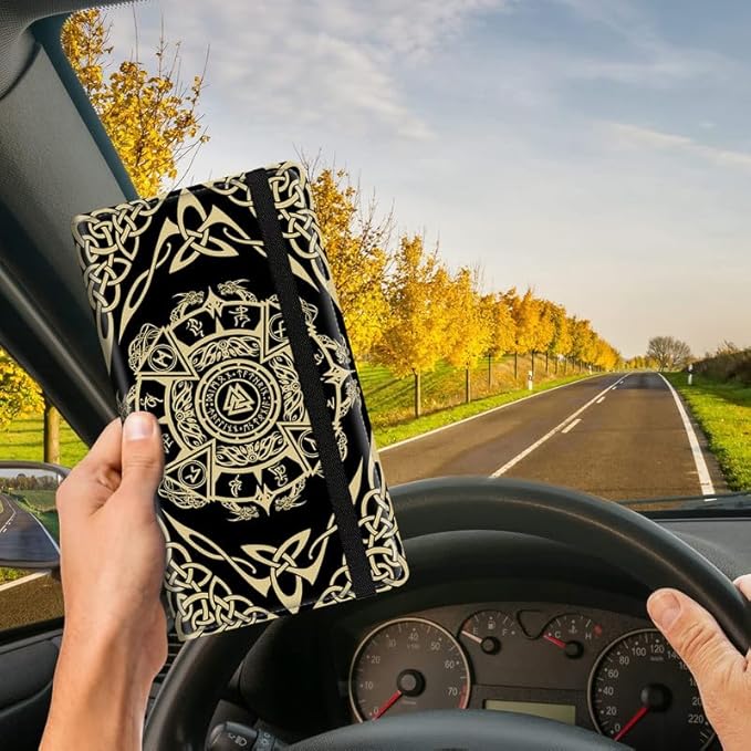 Car Registration and Insurance Card Holder, Vehicle License Documents Glove Box Compartment Organizer Wallet, ID Card Holder for Car Essentials Automobile, Nordic Viking