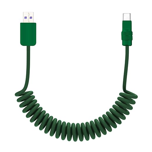 chubbycable Curly Chubby 120W Coiled USB C Fast Charging Cable Durable Braided Charger Cord for Car Compatible with iPhone 17-15 Series iPad, Green+Green, USB-A to Type-C, 2.13FT-6.56FT