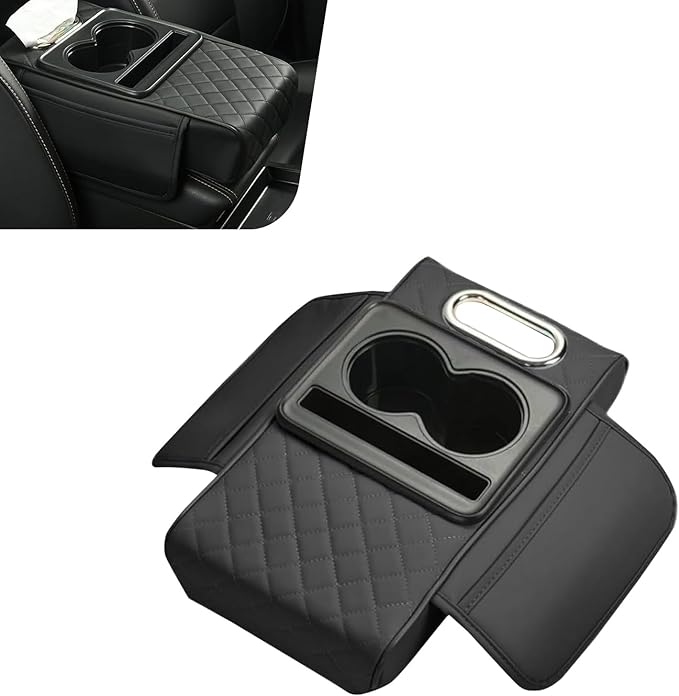 Center Console Cover Organizer, Comfortable Car Armrest Box Height Increase Pad, Multi-functional Storage Car Interior Accessories, Universal for Most Vehicles (Black)