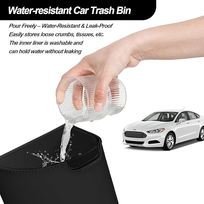 Car Trash Can, Multipurpose Leakproof Hanging Vehicle Garbage Can with Removable Liner, Waterproof Automotive Interior Dustbin Garbage Container, Universal for SUV Van Truck (Black)